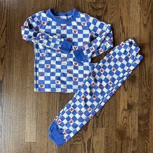 Hanna Andersson Blue and White Checkered Pajama Set with Red Hearts